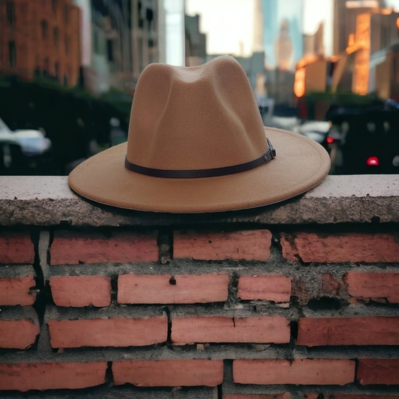 Fashion Fedora Hat Thin Leather Strap Accent Carmel Brown - Picture 2 of 10